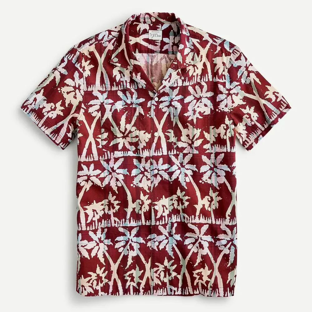 J. Crew Indian Madras Camp Collar Shirt  Short sleeves Men M Palm Print Amara